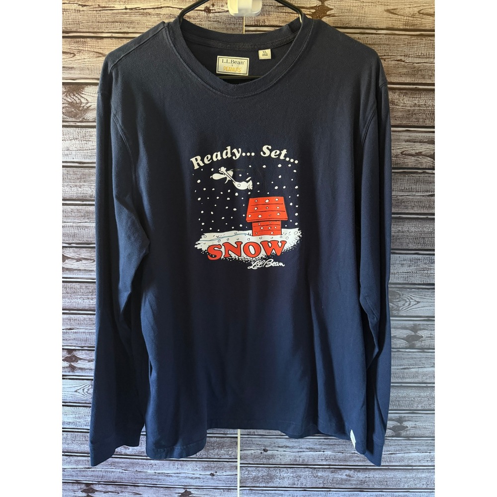 LL Bean Peanuts Women's Long Sleeve Top Navy Blue XL Ready Set Snow Snoopy